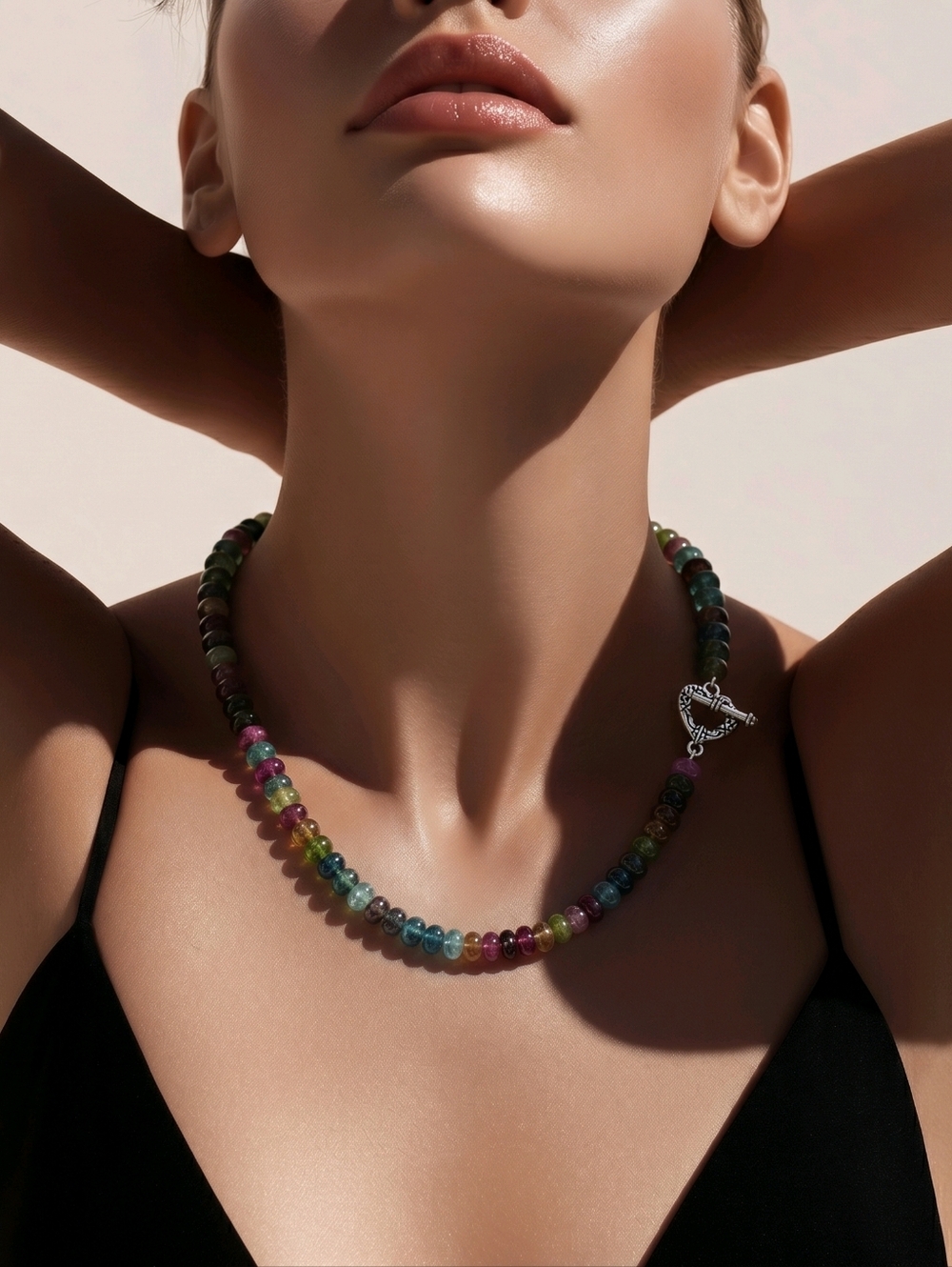 Multicolor Tourmaline Beaded Necklace - Elegant Women’s Jewelry